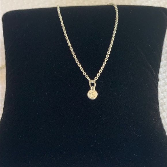 Silver Tone Necklace with Tiny Bezel Set CZ Pendant - Picture 1 of 4